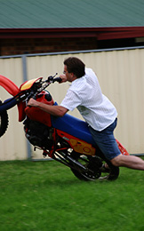 Awesome handling of the two wheeled machinery, a true stunt man!